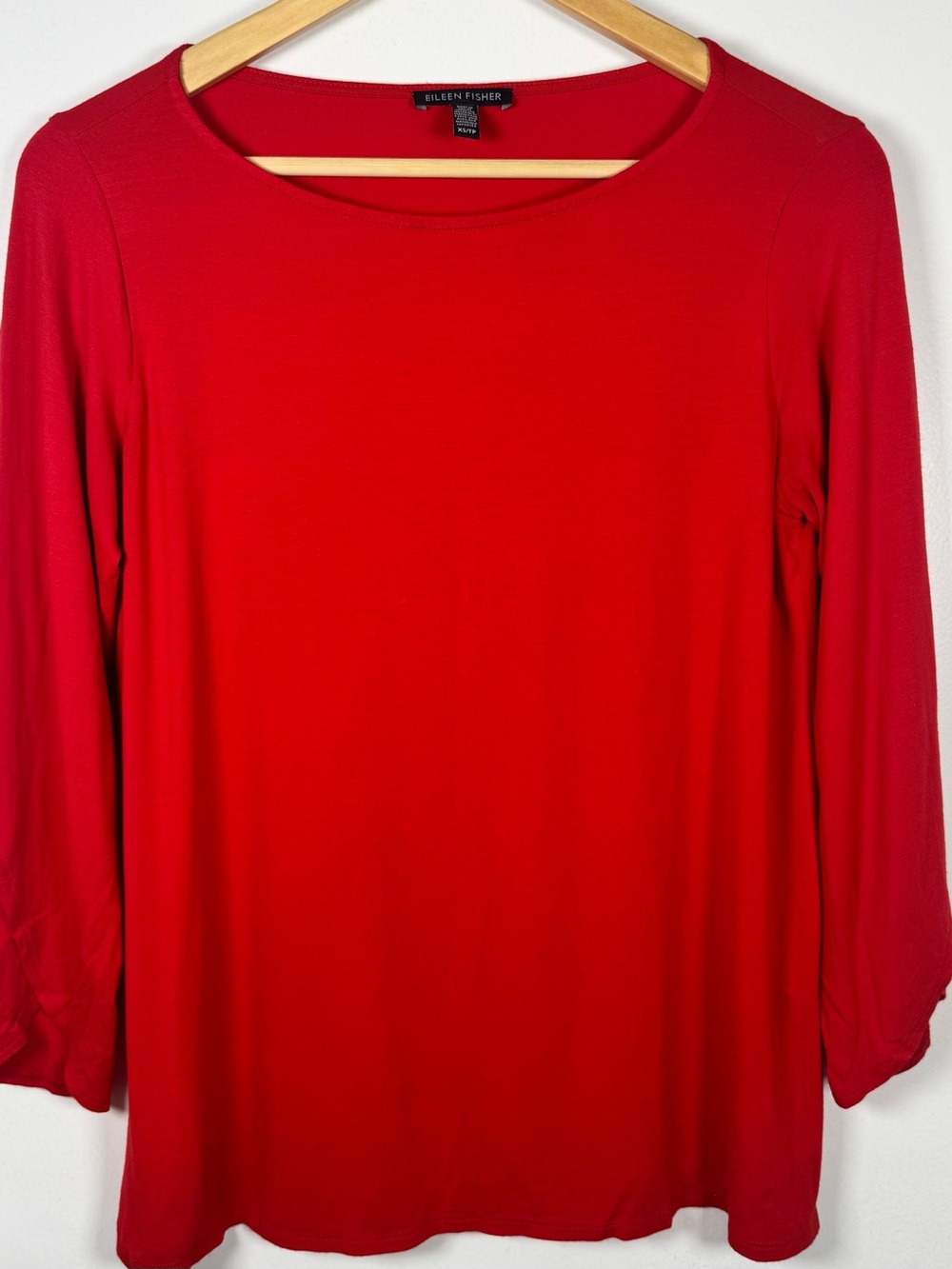 Eileen Fisher Tulip Sleeve Knit Blouse Chili Red X Small Women’s 4 6 Boat Neck